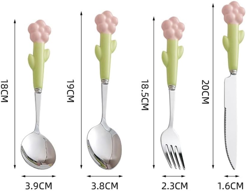 Ceramic Handle Kitchen Stainless Steel Silverware Tableware Flatware Cutlery Set Steak Knife Fork Spoon Dessert Teaspoon Utensils (Yellow,16 pieces)
