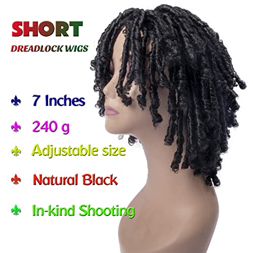Hahoness Short Faux Locs Wigs With Small Culy Ends For Black Women And Men,7 Inches Natural Black Afro Synthetic Wig,Culy Dreadlock With Breathable Lace Inner Mesh(1B) #TOP1