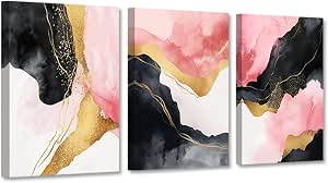 Amazon.com: CCWACPP Pink and Gold Abstract Wall Art 3 Panels Abstract ...