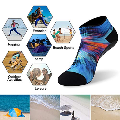RANDY SUN 2 Pairs Water Shoes Men, Summer Outdoor Sand Quick-Dry Socks Beach Sport Not Waterproof Shoes for Swim Surf Yoga Exercise(Black Ankle&Blue Printed Low Cut Size 31 - Thumbnail 6