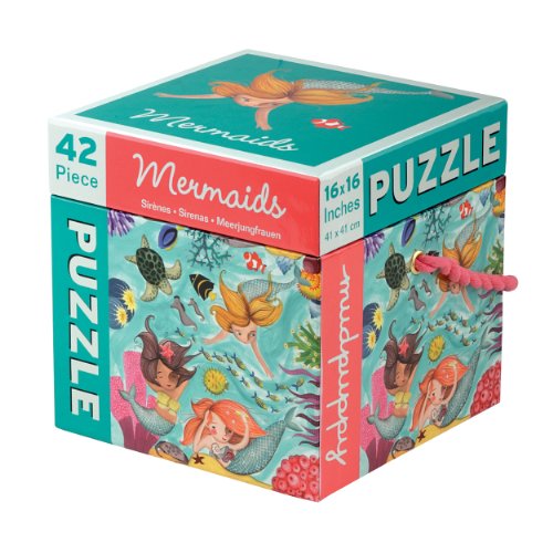 Mudpuppy Mermaids Cube Puzzle, 42 Pieces, 16”x16”, Great for Kids Age 3+, Fun Colorful Ocean Puzzle of Mermaids, Fish, Seahorses and More, Perfect for Small Hands, Handle on Box