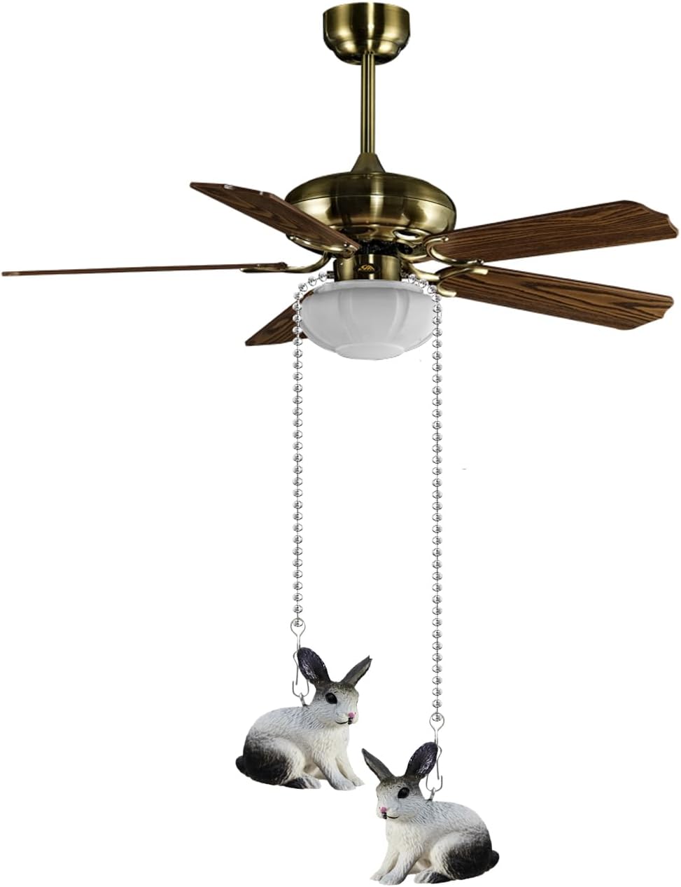 Ceiling Fan Pull Chain Set with Decorative Pendant - 12" Extender & Ball Chain Connector for Light Pull Chains, Ceiling Fan Hanging Ornament Accessories (Rabbit)
