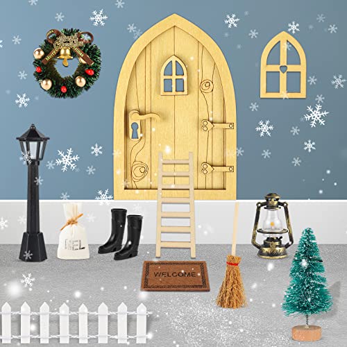 StarryTiger Porte Lutin de Noel, Porte Lutin Farceur de Noel, Kit de Noël avec Porte de Lutin, Bottes, Lampe à Huile, Arbre de Noël, Échelle en Bois, Balai, Tapis, Guirlande, Décoration de Noël Cover