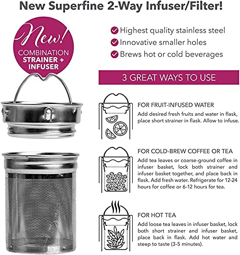 Bamboo Tea Tumbler ,D&X Vacuum Insulated Stainless Steel Travel Tea Mug ,Fruit Tea , Infuser Bottle For Loose Leaf Tea & Coffee Capacity- Keeps Hot & Cold For 12 Hrs |17Oz/500Ml #TOP3