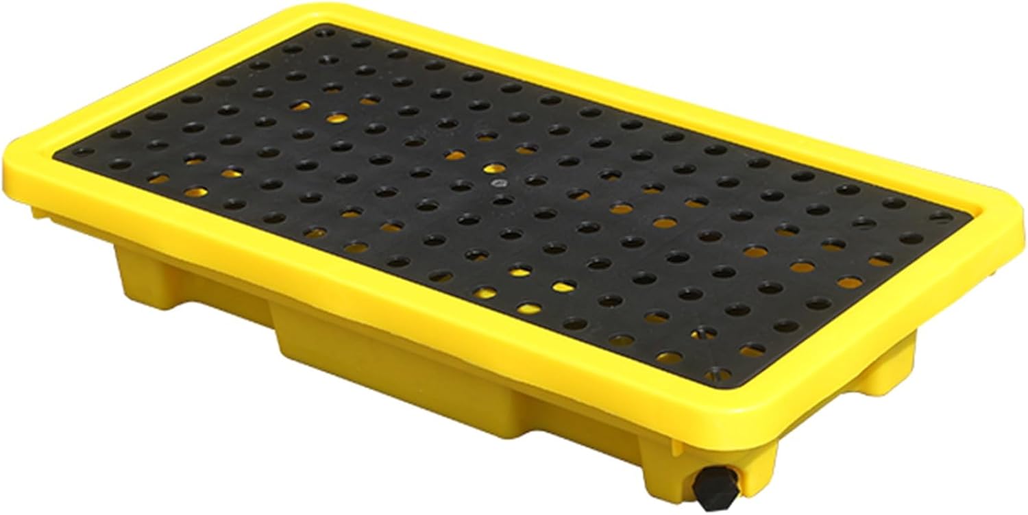 High-Performance Spill Containment Tray – Yellow and Black Polyethylene Pallet for Warehouses, Factories and Workshops – Leak-Proof Platform with Flat Grid, Stackable-66x36x12CM