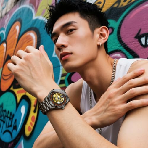 Image of OLEVS Mens Automatic Watch Skeleton Diamond Luxury Mechanical Self Winding Dress Wrist Watch Waterproof Luminous