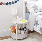Amazon Basics Round Storage End Table, Nightstand with Cloth Basket, Bedside Table, White/Heather Gray, 45.0 x 45.0 x 48.0 cm