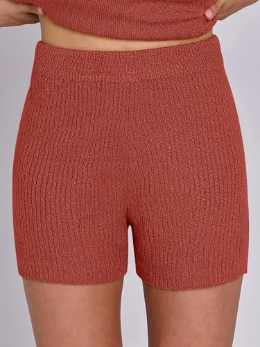 Image of ANRABESS Women Summer 2 Piece Outfits Sleeveless Knit Sweater Top & Shorts Soft Lounge Sets Travel Beach 2026 Spring Clothes Rust Small