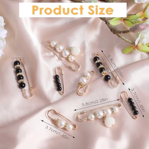 YUXIANLB 8 peças de broches de pérolas, alfinetes decorativos de segurança para roupas, broches de p
