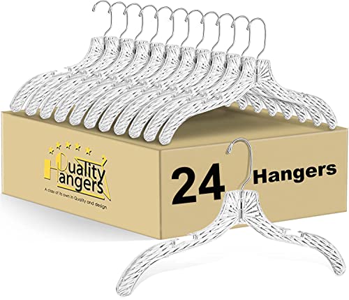 Quality Clear Plastic Hangers 24 Pack - Crystal Cut for Shirts, Suits, Coats, Dresses Hangers, Heavy Duty & Nonslip Design with Swivel Hook, 17 inches by Quality Hangers - Used condition - US$29.27