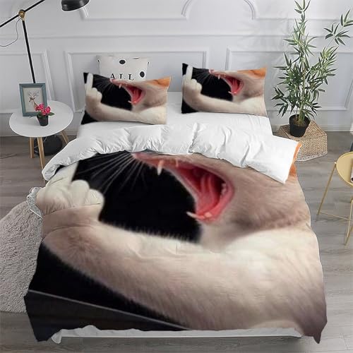 Housse de couette double microfibre chaton imprimé 3D avec 2 taies d'oreiller