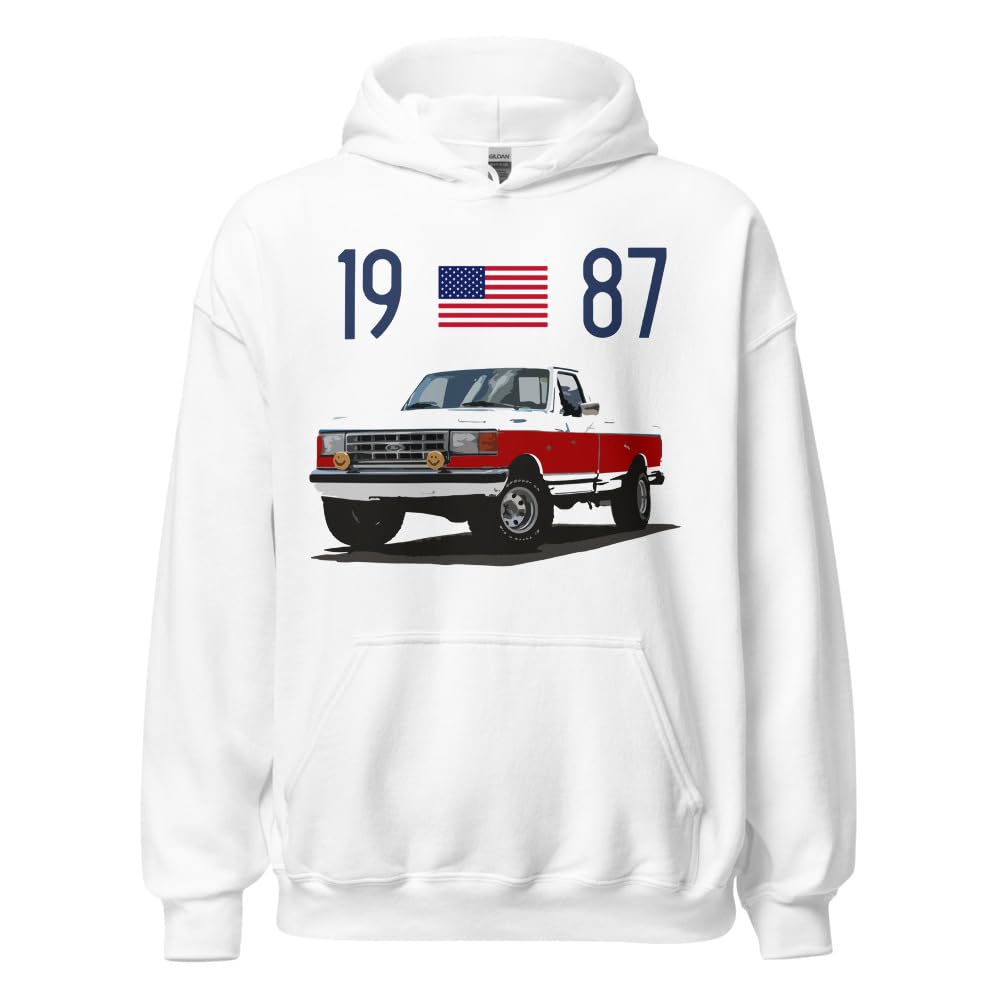 1987 F150 biała czerwona Pickup Truck Owner męska bluza z kapturem