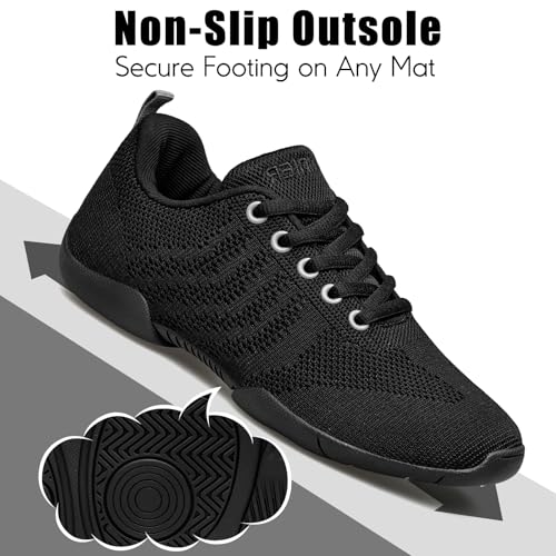 FUQIAO Girls Black Cheerleading Shoes Lightweight Competition Tennis Shoes Women Hip Hop Gymnastics Dance Sneakers Black 4 Big Kid by FUQIAO - Image 2