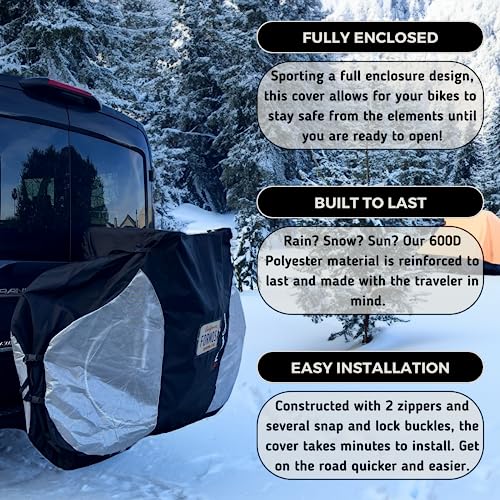 Formosa Covers Travel Bike Transport Cover For Rear Hitch Mount Rack On Car, Truck, Rv, Suv - Fully Encloses Bike For Safe Transport On Road Trip - Heavy Duty 600D Protection - Transparent Tail Light Reflectors (Dual (1-2 Bikes)) #TOP6