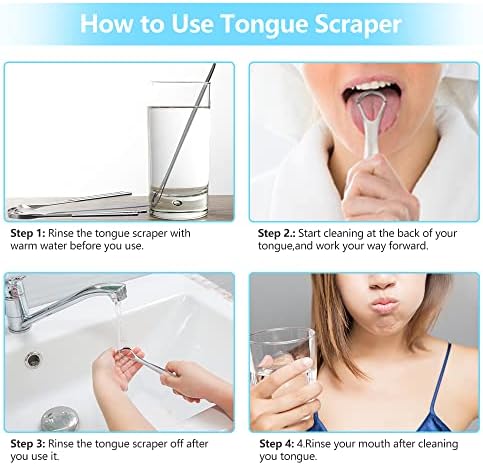 4 Pack Tongue Scraper, MORGLES Stainless Steel Tongue Cleaners for Fresh Breath