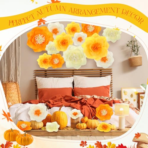 Image of Cholemy 24 Pcs Tissue Paper Flowers, Crepe Paper Flowers Decorations 8 inch 10 inch 12 inch for Wedding Party Baby Bridal Shower Carnival Party Birthday Nursery Wall Decor (Gold,Yellow,Orange)
