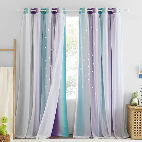 NICETOWN Blackout Curtains for Bedroom - Grommet Top Double Layered Curtains with Sheer Elegance Drapery Living Room Curtains Mix and Match for Kids N