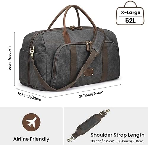 S-ZONE Duffle Bag for Travel 50L Holdall Bag Canvas Carry on RFID Blocking Overnight Weekender Bag for Men Women