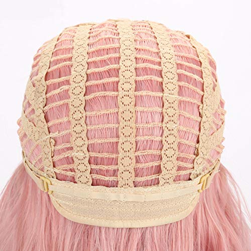 image for VCKOVCKO Natural Wavy Pastel Pink Wig Colorful Wigs With Air Bangs Sho