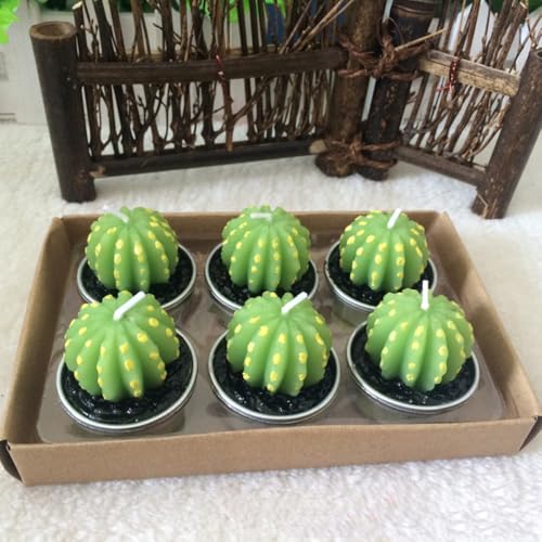 BUTIFULSIC 緑色のサボテン形状パラフィンアルミニウム製人工植物キャンドル 煙が出ない香り付きテーブルティーライト お盆飾りやディナーに最適な創造的なシミュレーション植物装飾キャンドル I42-2モデル [2]