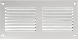 HVAC OV 8" x 4" Inch (External Dimensions) White Metal Ducting Grille with Mesh Screen Guard - Wall Register/Interior, Exterior Vent Cover - Soffit Vent/Gable Vent for Ventilation, Exhaust, Intake