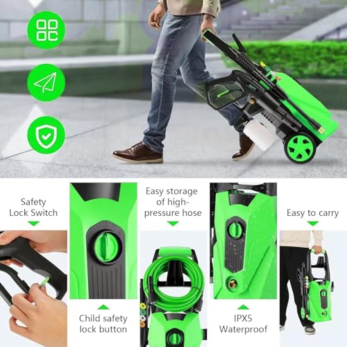 Image of Electric Pressure Washer 5000 PSI 2.8 GPM High Power Washers Electric Powered with 33ft Pressure Hose, 4 Nozzle and Foam Cannon, for Home, Cars, Fences, Patio (Grass)