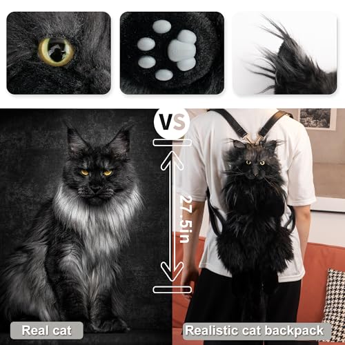 Image of Chongker Cat Shaped Backpack - Handcrafted Stuffed Animals Plush Bag with Adjustable Shoulder, Crossbody, and Handbag Straps (MaineCoon Cat)