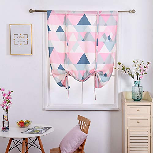 Jaijy Bohemian Geometric Pattern Kitchen Curtain Tie Up Adjustable Balloon Window Treatmet Roman Shades Tiebacks Thermal Insulated Drapes For Cafe, 46"X63", Pink #TOP1