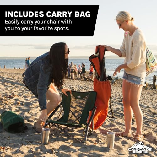 Cascade Mountain Tech Camping Chair - Low Profile Polyester Folding Chair for Camping, Beach, Picnic, Barbeques, Sporting Event with Carry Bag and Cushion Availability, Orange by Cascade Mountain Tech - Image 4