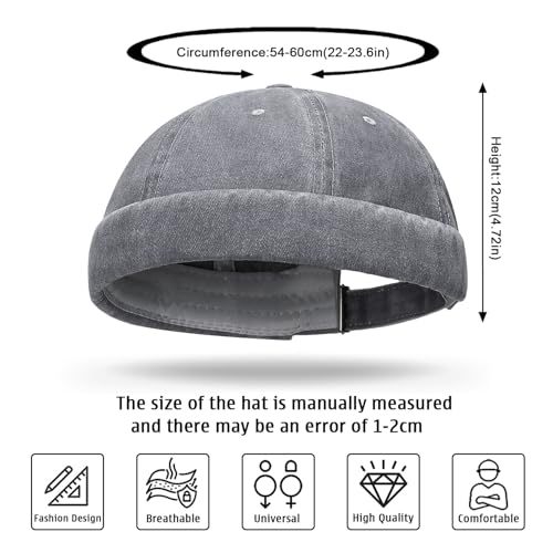 Tiakay Docker-Cap Herren Seemannsmütze Hafenmütze Basecap Tragbar Brimless Rolled Cuff Harbour Vintage Distressed-Baumwolle Mütze Ideal Für Angeln, Wandern Und Outdoor-Aktivitäten (Grau)
