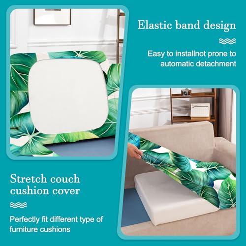 Image of 12 Pcs Stretch Patio Cushion Covers,Outdoor Couch Covers Replacement,Outdoor Couch & Sofa Slipcovers,for Patio Furniture Cushion Covers,Washable Reusable Furniture Protector (Green Leaf,Cover Only)