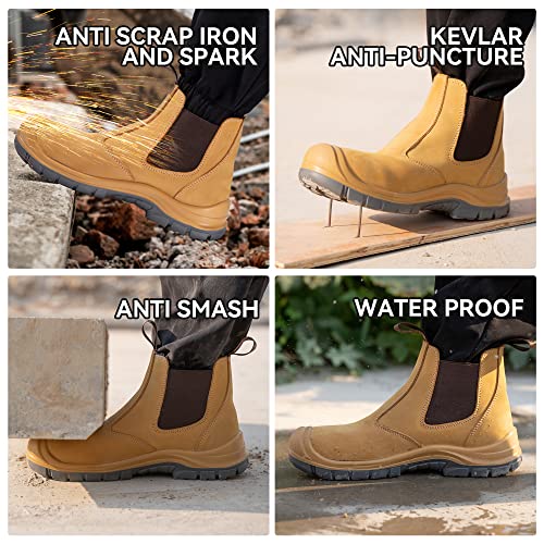 Image of Steel Toe Work Boots for Men Slip on Chelsea Boot with Kevlar Anti-Puncture Sole, ASTM F 2412-24, Men's Industrial & Construction Shoes, Non-Slip Safety Shoes