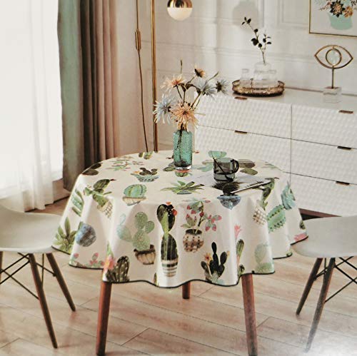 Mantel Hule PVC Diseño Cactus- Impermeable - Uso Interior y Exterior - Original 100% - Motivo Cactus - Antideslizante - Borde Ribeteado (Redondo 120x120cm) Cover