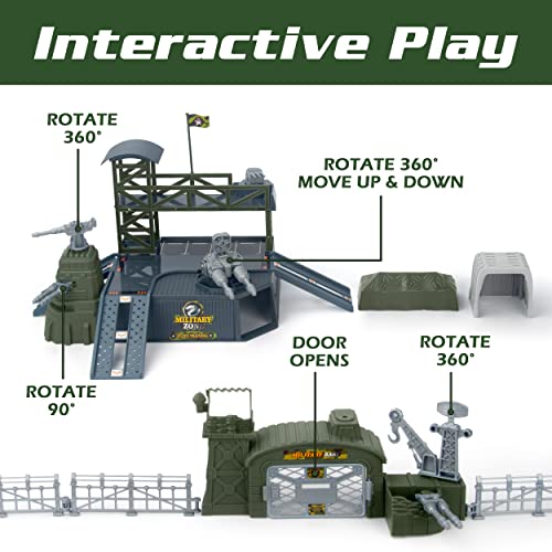 XDUOYJOY Army Toys, Military Airplane Tank Toy Sets with 13 Vehicles, Trucks, Helicopter, Fighter Jet, Play Mat with Army Men Action Figures and Accessories, Birthday Gift for Boys - Thumbnail 4