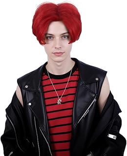 Short Red and Black Wig Costume Wig for Men Costume Party and Halloween