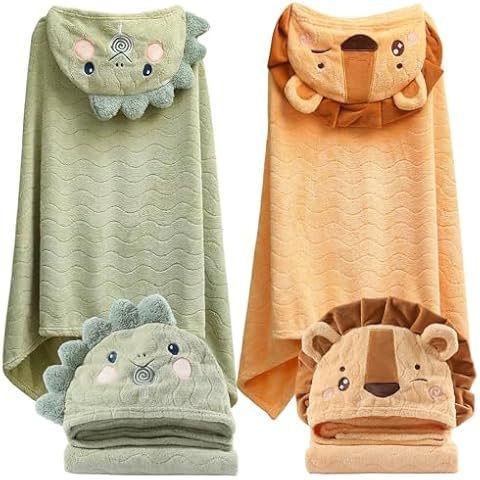 kmilro Toddler Towels with Hood for Boys Girls 0-6 Years 2-Pack Hooded Baby Bath Towels for Kids 27.5"X55" Ultra Absorbent Soft Thick Toddler Bath Towel Baby Beach Towel Bathrobe Toallas para Bebe Cover