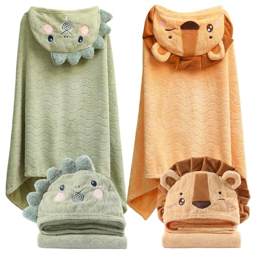 Toddler Towels with Hood for Boys Girls 0-6 Years 2-Pack Hooded Baby Bath Towels for Kids 27.5″X55″ Ultra Absorbent Soft Thick Toddler Bath Towel Baby Beach Towel Bathrobe Toallas para Bebe