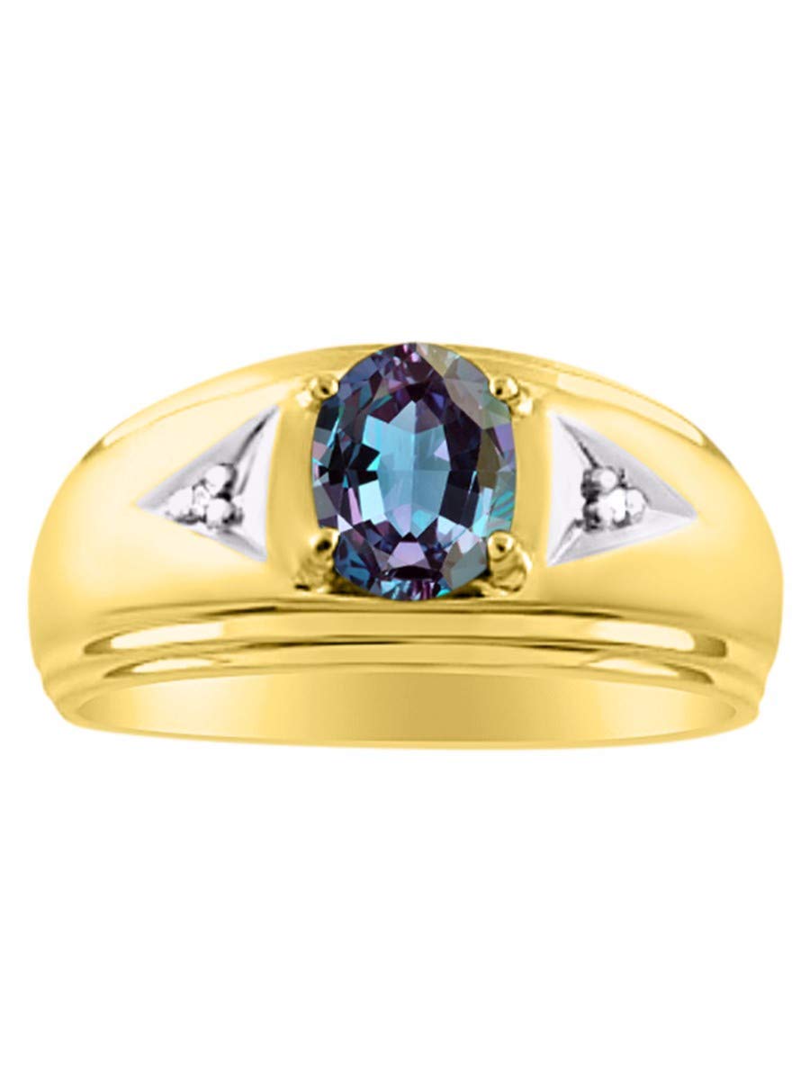 Rylos Men's Rings Classic Design 8X6MM Oval Gemstone & Sparkling Diamond Ring - Color Stone Birthstone Rings for Men, Yellow Gold Plated Silver Rings in Sizes 8-13. - Image 7