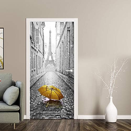 KACOLOR 3D Stairs Art Door Sticker for Bedroom Livingroom Bathroom, 2PCS Wall Decal Self-Adhesive Waterproof Removable Door Murals Wallpaper Home Decoration (Eiffel Tower)