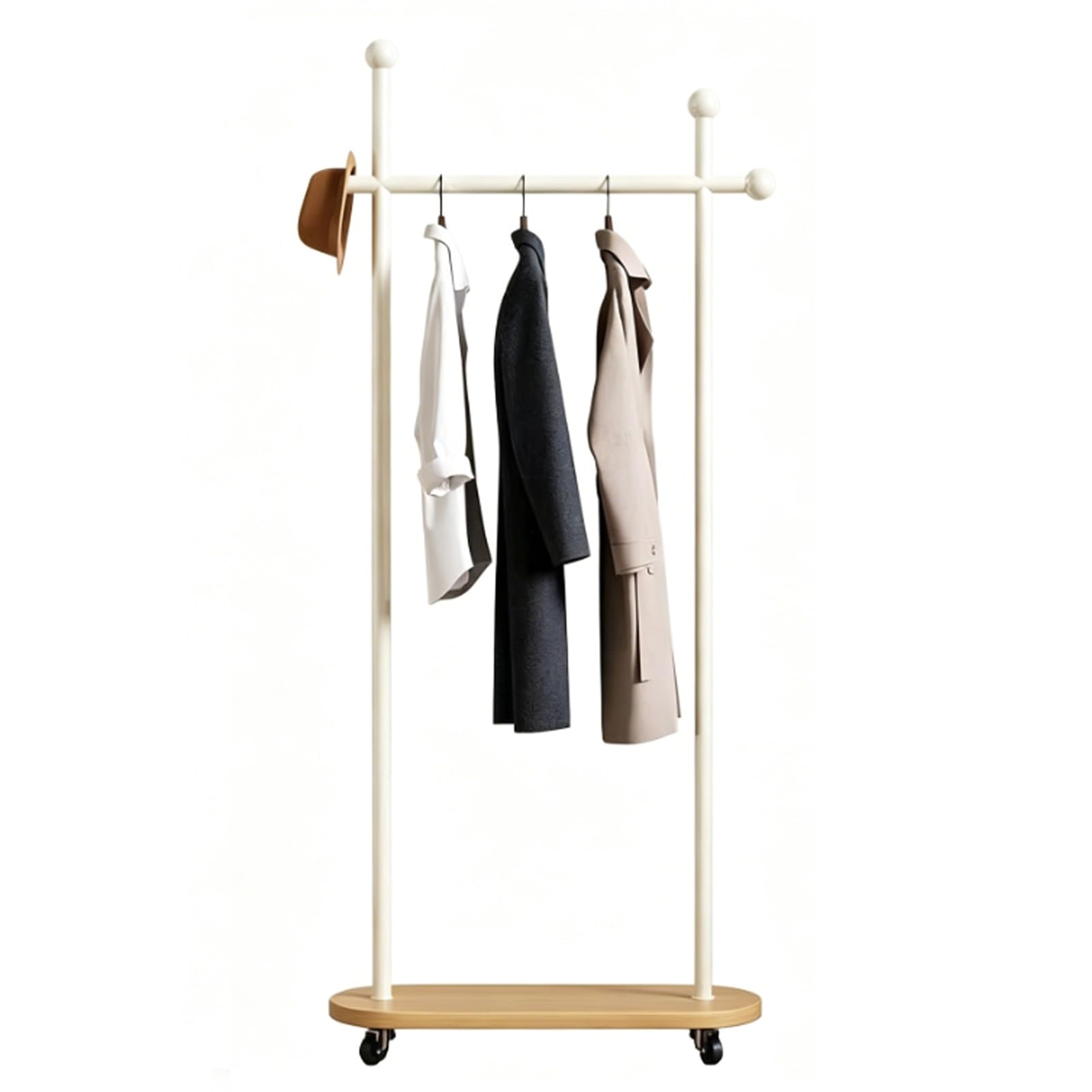 YAOHY Coat Rack Freestanding Clothing Rack with Wheels, Double-pole Clothing Racks with Storage Shelves for Corner Bedroom Hallway Entryway Living Room Hotel(White,23.6in/60cm,Style1)