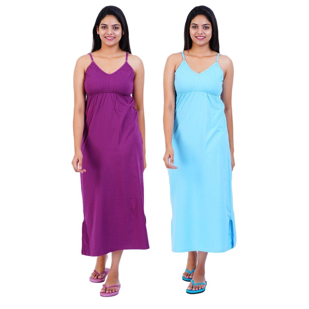 Women Cotton Maxi Seamless Bra Nighty Slip-image-18