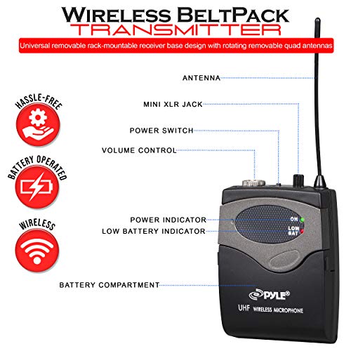 Pyleusa 8 Ch Uhf Wireless Microphone System & Rack Mountable Base 4 Handheld Mics 4 Headsets, 4 Belt Packs, 4 Lavelier/Lapel Mic With Independent Volume Controls Af & Rf Signal Indicators - Pdwm8350 #TOP3