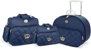 Kit Bolsa Maternidade Coroa Luxo + Mala Rodinhas Griff Baby - Mave Marinho