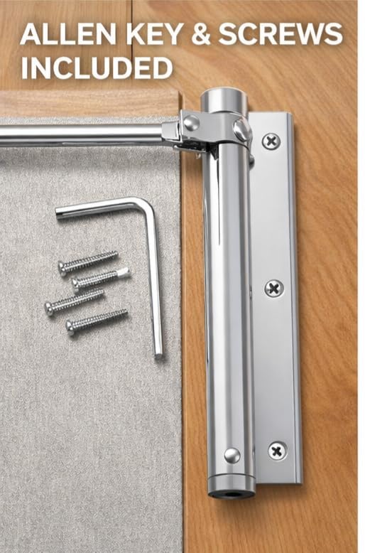 Image of Automatic Door Closer Adjustable Spring Mechanism for Home, Office & Wooden Metal Doors, Auto Door Closer with Silent Soft Close, Heavy Duty Door Closure Hinges for Safety, Easy Installation