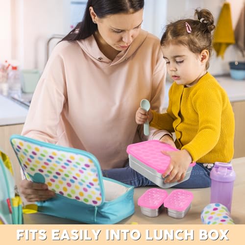 Image of Tanjiae Stainless Steel Lunch Snack Containers Set | Leak Proof 304 Stainless Steel Food Containers with Silicone Lids - Perfect Metal Lunch Box for School and Daycare (Pink Lunch, Medium)