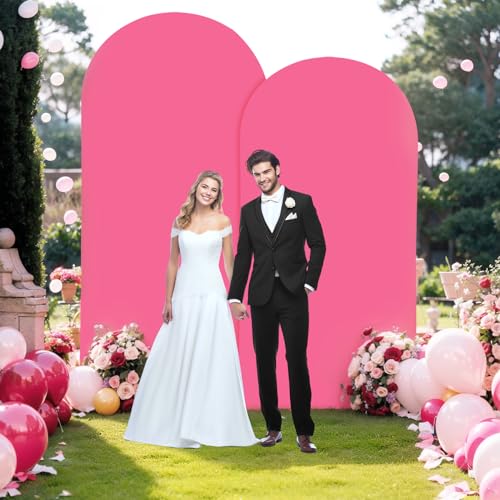 7.2FT Fuchsia Arch Backdrop Cover - Polyester Fitted Wedding Arch Stand Covers Round Top Chiara Arch Backdrop Cover for Birthday Party Banquet Photo Background Decoration by Wish Care - Image 7