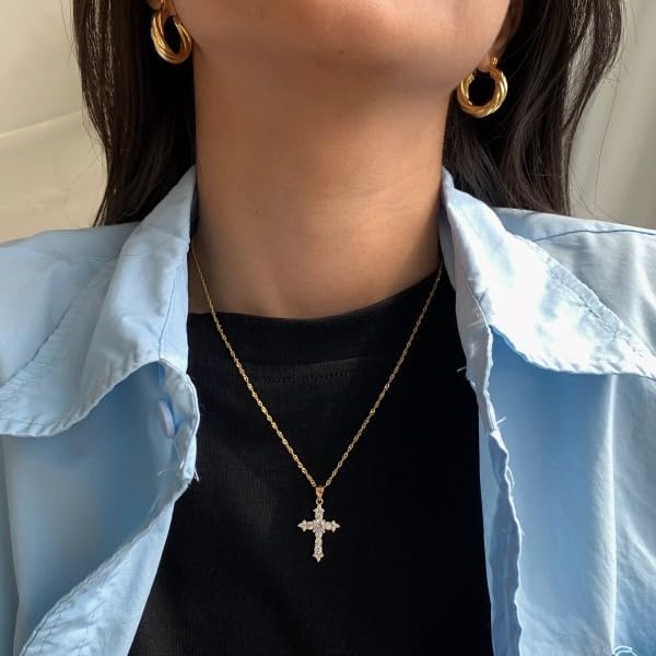 Cross Necklace for Women 14K Gold Plated Silver Dainty Small Cross Pendant Choker with 5A Cubic Zirconia Simple Trendy Cute Cross Charm Chain Necklace - Image 4
