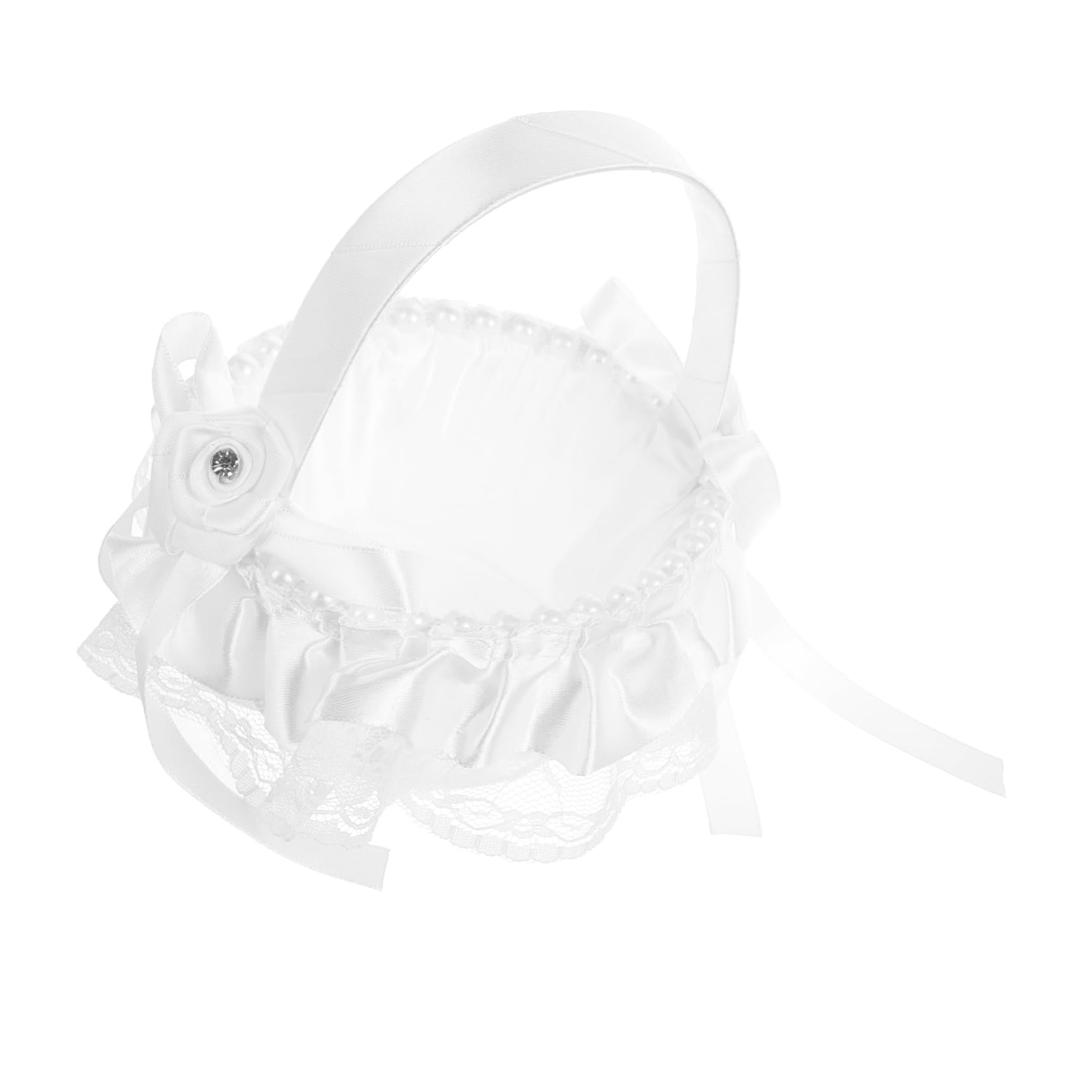 Wedding Flower Girl Basket with Lace Design and Pearl Decor Handheld Flower Basket for Wedding Party Home Decoration and Elegant Flower Girl Accessories