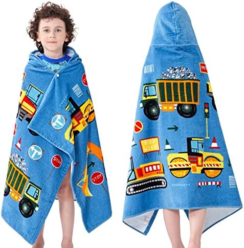 Bavilk Kids Hooded Bath Beach Towel Girls Boys Swim Pool Cover Up Super Absorbent Cute Cartoon Animal Full Vitality (Blue Car)