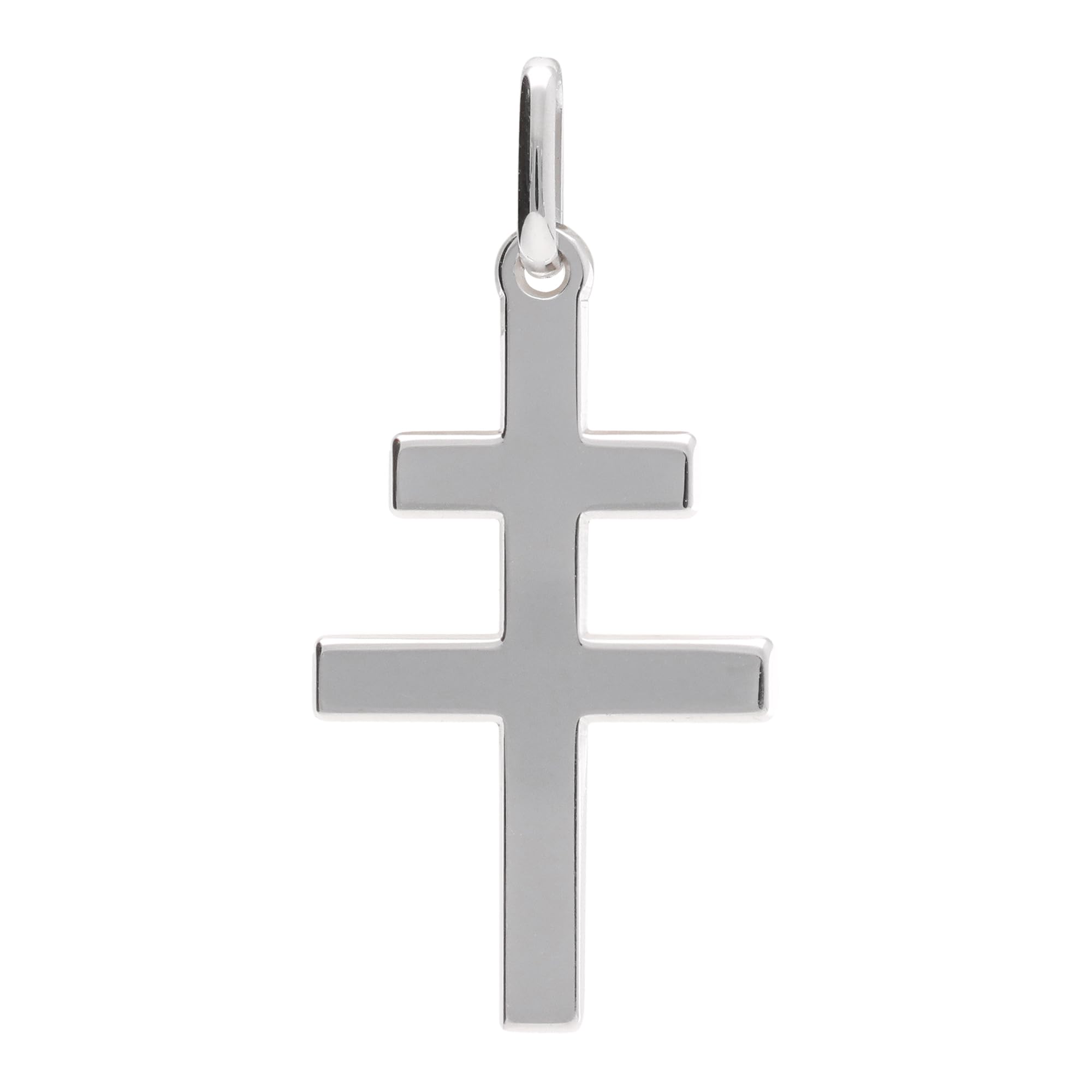 Pendentif croix de lorraine argent 925‰ rhodié + Certificat d'Authenticité Argent 925‰, croix d’Anjou, croix patriarcale